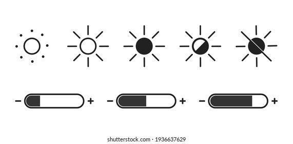 Contrast adjustment on screen . 
 Set of brightness control icon .Brightness sun illustration. Vector icons . 10 eps