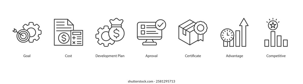 Contrast Balance Outline Icon Sheet Goal, Cost, Development Plan, Aproval, Certificate, Advantage, Competitive