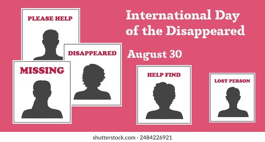 Contrast banner for International Day of Disappeared. Human silhouettes on leaflets on red background. Vector flat illustration