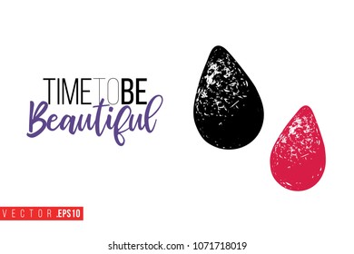 Contrast beautyblender with text label: time to be beautiful. Fashion banner for makeup salon, beauty store. Promo background for makeup artist, beauty stylist, fashion blog. Cosmetic concept.