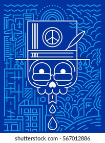 Contrast between city and village lifestyles. Skull in between. VECTOR