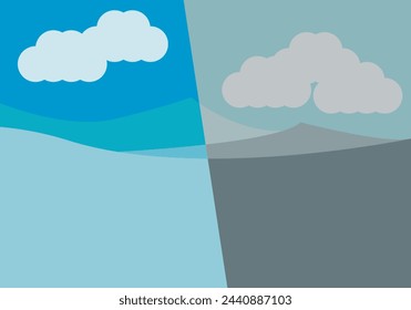 Contrast between landscape from a clean ocean to a polluted one.