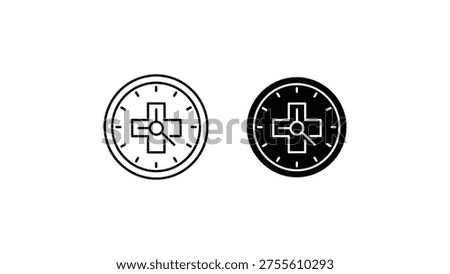 Contrast between light and dark style clock icons with medical cross symbols