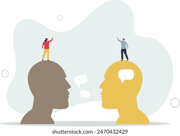 contrast between people who think inside and not talking much and talkative socialize person.flat vector illustration.