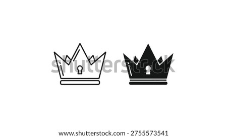 Contrast between a simple and a detailed royal crown icon with keyhole symbols