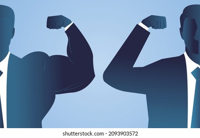 Contrast between strong businessman and thin businessman, strong muscular businessman and weak businessman