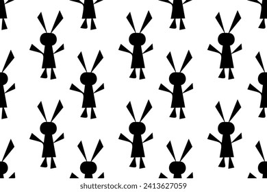 Contrast black geometry abstract rabbit. Seamless vector pattern for design and decoration.