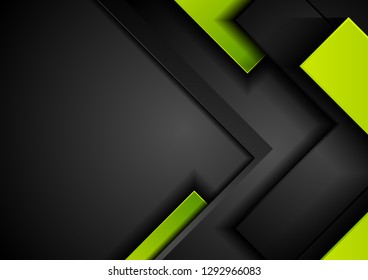 Contrast black and green abstract tech geometric background. Vector design