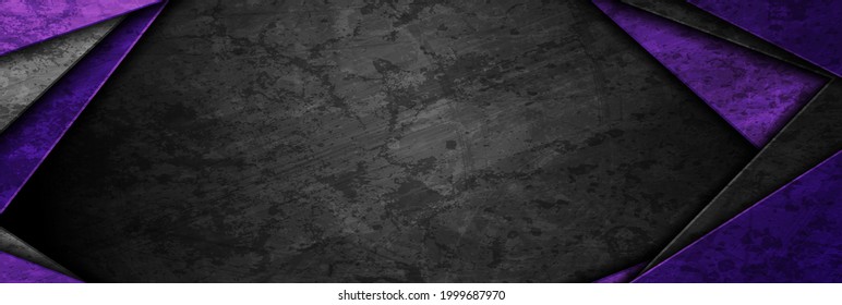 Contrast black and violet abstract grunge tech banner design. Old wall concrete texture background. Vector illustration