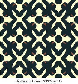The contrast of black and white is enhanced by red circles in a symmetric and seamless pattern, forming an eye catching and dynamic visual.