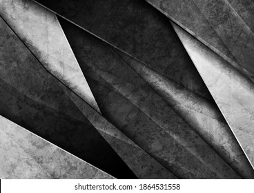 Contrast black and white glossy stripes. Abstract grunge tech graphic design. Old wall concrete texture. Vector corporate background