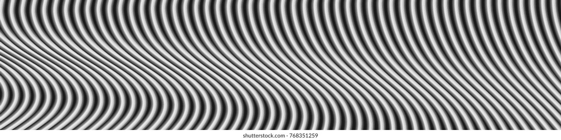 Contrast black and white wavy lines web header banner. Vector futuristic template background