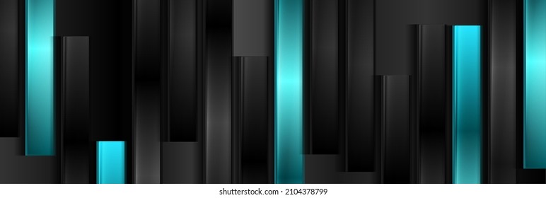 Contrast blue and black stripes geometrical abstract background. Dark glossy futuristic banner design. Vector illustration