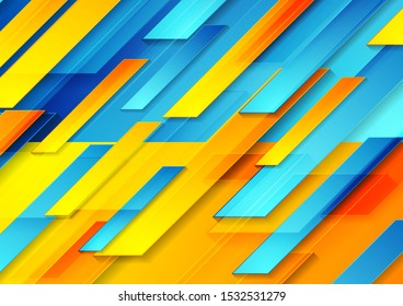 Contrast blue and orange glossy tech geometric shapes abstract background. Vector design