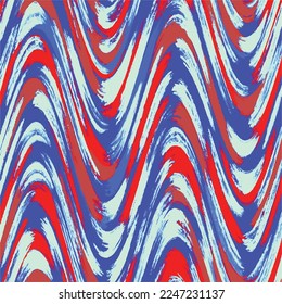 Contrast blue and red background with brush stroke grunge wavy frequency decoration. Square vector wallpaper with simple flat art style wallpaper template. Paper print, cover decoration, poster.