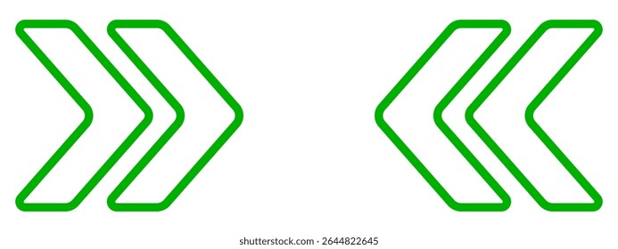 Contrast chevron icon. Two green outlined arrow pairs pointing right and left, illustrating navigation, balance, symmetry, or bidirectional transition in interface.