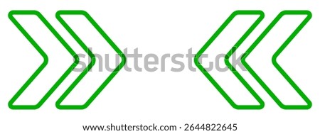 Contrast chevron icon. Two green outlined arrow pairs pointing right and left, illustrating navigation, balance, symmetry, or bidirectional transition in interface.