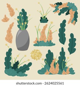 contrast color leaves, isolate decorative plant to make pretty works. vector, illustration design.
