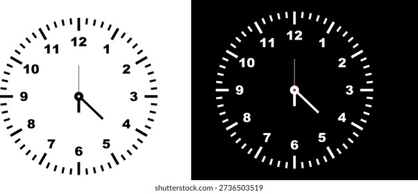 Contrast comparison of light and dark mode clock faces, Black theme clock vector, white theme clock vector 