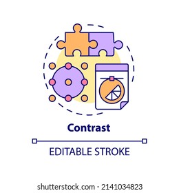 Contrast Concept Icon. Instrument Of Designer. Principles Of Graphic Design Abstract Idea Thin Line Illustration. Isolated Outline Drawing. Editable Stroke. Arial, Myriad Pro-Bold Fonts Used