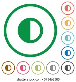 Contrast control flat color icons in round outlines on white background