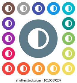 Contrast control flat white icons on round color backgrounds. 17 background color variations are included.