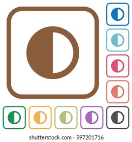 Contrast control simple icons in color rounded square frames on white background