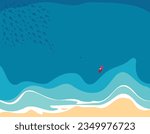 Contrast in the current: Single, curious fish approaching the boat near the shore, while the shoal swims into the wide sea. Man against nature. 