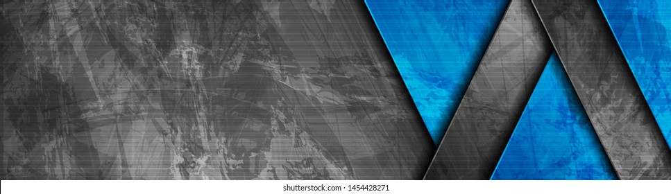 Contrast dark grey and blue geometric stripes. Abstract grunge tech banner design. Old wall concrete texture. Vector corporate background