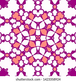 Contrast decorative abstract seamless pattern consists of Damask ornament. Rose and perple hues. Seamless vector as a fabric texture, paper, tile.