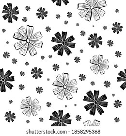 Contrast endless vector illustration. Seamless patterns. Large and small chamomile flowers on a white background.