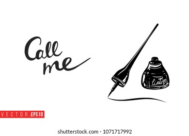 Contrast eyeliner stroke with text label: call me. Fashion banner for makeup salon, beauty store. Promo background for makeup artist, beauty stylist, fashion blog. Cosmetic concept.