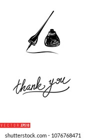 Contrast eyeliner stroke with text label: thank you. Fashion banner for makeup salon, beauty store. Promo background for makeup artist, beauty stylist, fashion blog. Cosmetic concept.