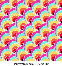 Contrast fan background. Based on Traditional Japanese Embroidery. Abstract Seamless pattern. Based on Sashiko stitching. Red blue and yellow diagonal backdrop. For decoration or printing on fabric.