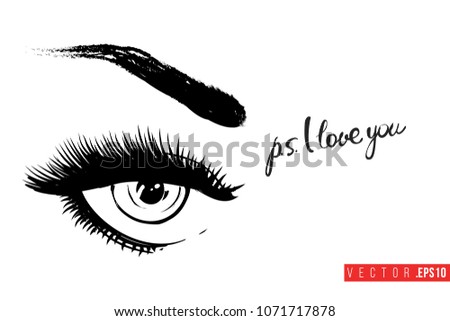 Contrast Female Opened Eye Text Label Stock Vector Royalty