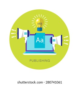 Contrast flat vector illustration. Publishing, blogging, proclamation, advertising