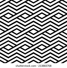 Contrast geometric seamless pattern with symmetric ornament. Rhombus graphic contemporary background. Splice black and white infinite backdrop.