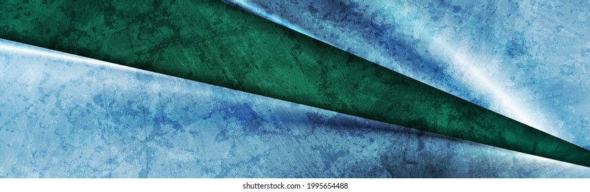 Contrast green and blue grunge glossy tech background. Vector banner design