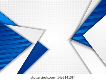 Contrast grey and blue geometric background. Abstract tech corporate brochure graphic design. Paper striped vector texture