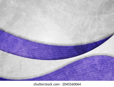 Contrast grey and violet waves abstract corporate background with grunge texture. Vector design template