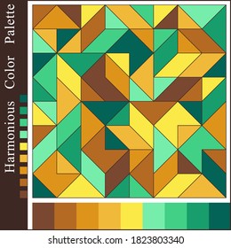 Contrast Harmonious Color Palette. Geometric Background with Mint, Cyan, Brown, Yellow Color Swatches. Bright Unique Color Scheme for Inspiration.