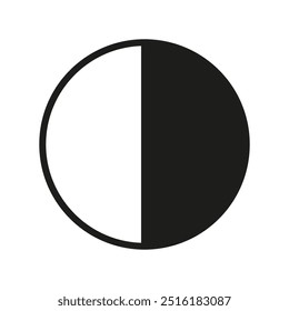Ícone Contraste. Meio círculo preto e branco. Símbolo de tom duplo. Forma geométrica simples.