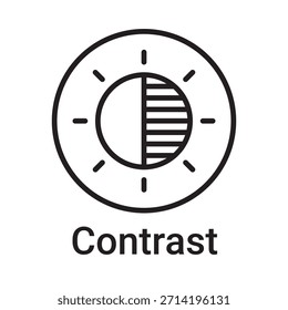 Ícone Contraste. Símbolo de linha de vetor para um site, cartão de produto, apresentação e aplicativo móvel, embalagem ou instrução. Sinal de estrutura de tópicos editável