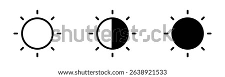 Contrast icons in different fill levels on white background, symbolizing brightness adjustment, display settings, screen contrast control, or visual interface elements.