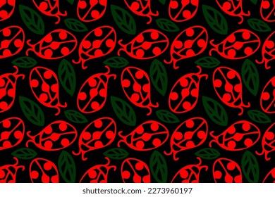 contrast lady bug outline concept fashionable seamless vector pattern for design and decoration