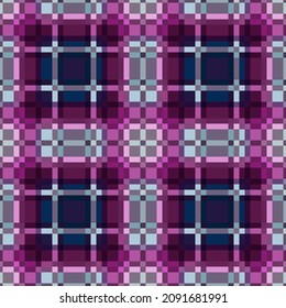 Contrast multicolor tartan Scottish seamless pattern in magenta and blue hues with diagonal lines, texture for tartan, plaid, tablecloths, clothes, bedding, blankets and other textile
