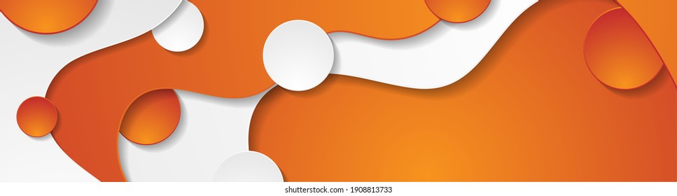 Contrast orange and white curved waves pattern. Abstract corporate wavy background with circles. Vector banner design