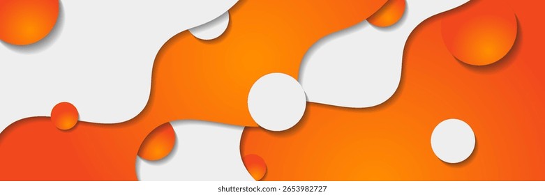 Padrão de contraste de ondas curvas em laranja e branco. Fundo ondulado corporativo abstrato com círculos. Ilustração vetorial