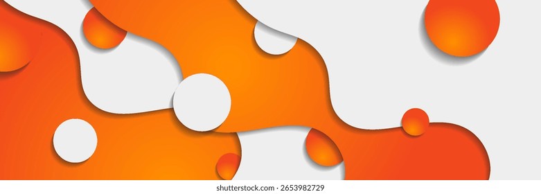 Padrão de contraste de ondas curvas em laranja e branco. Fundo ondulado corporativo abstrato com círculos. Ilustração vetorial
