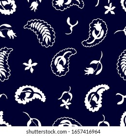 Contrast paisley print. Seamless pattern with floral elements.  textile collection. Template for dresses, scarves, cards and gift wrappings.